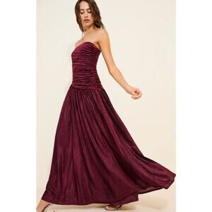 BADGLEY MISCHKA JEWEL Strapless Metallic Drop Waist Maxi Dress in Wine Size 0